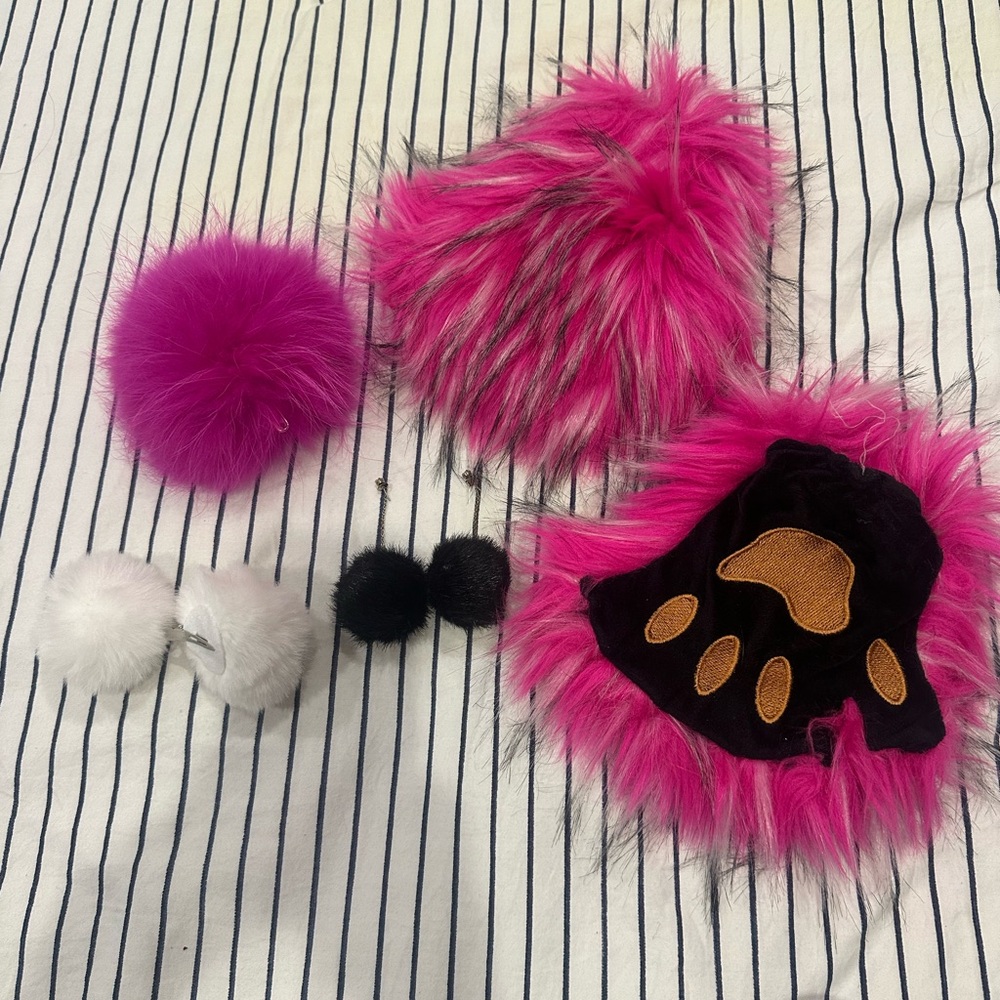 Pink Faux Fur and Pom-Pom Accessories bundle